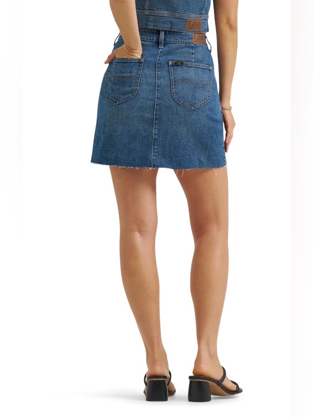 NWT Lee Heritage Pleated Denim Mini Skirt Size 8 Mid Rise Raw Hem Peak View - Picture 3 of 10
